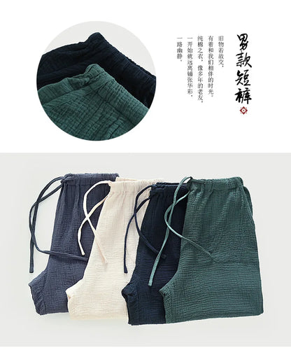 Spring and summer men's new style 100% cotton crepe shorts casual couple pajamas men and women solid color plus size home pants