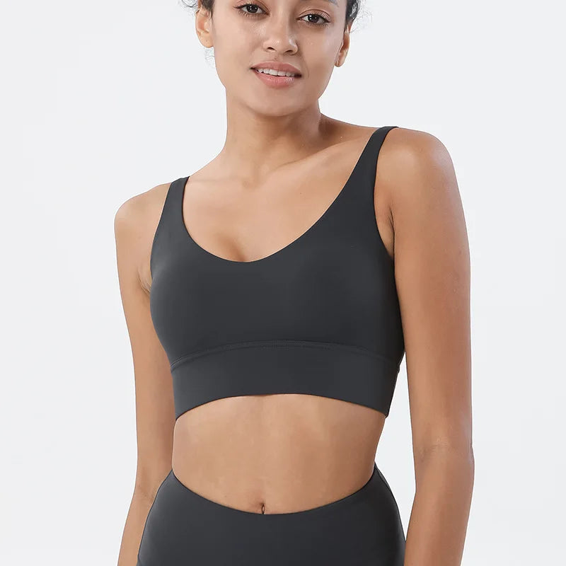 SOISOU Nylon Bra Top Women Gym Sexy Tight Sports Bra Fitness Yoga Women's Underwear Chest Pad Removable Anti-shake Bra 15 Colors