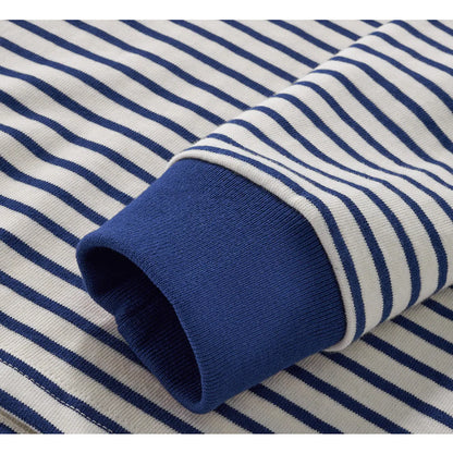 Winter New Blue White Striped Long Sleeve T Shirt Men Japanese Retro Heavy Weight Cotton Casual Tops Lovers Shirt Streetwear