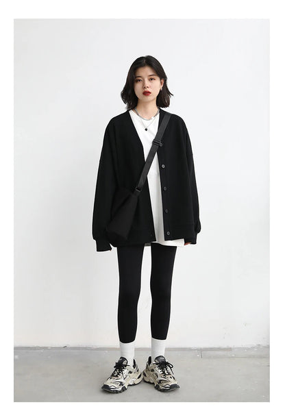CHIC VEN Korean Autumn Winter Women's Sports Coat Casual Loose V-neck Sweatshirt for Women Thick Warm Tops Office Lady Female