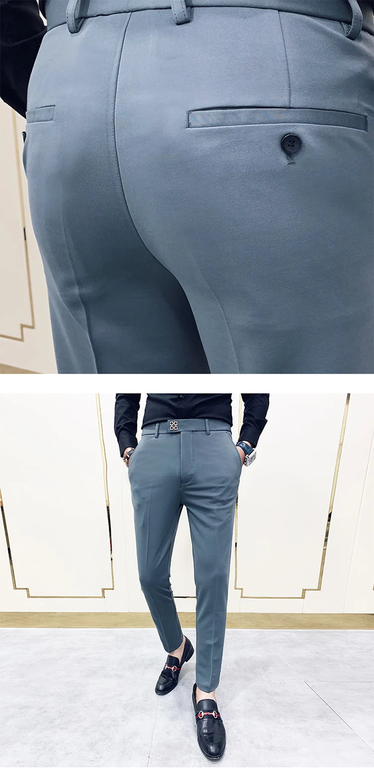 Spring 2026 Mens Casual Slim Fit Dress Pants Streetwear Suit Pants Men High Quality Office Pants All Match ankle Length Trousers