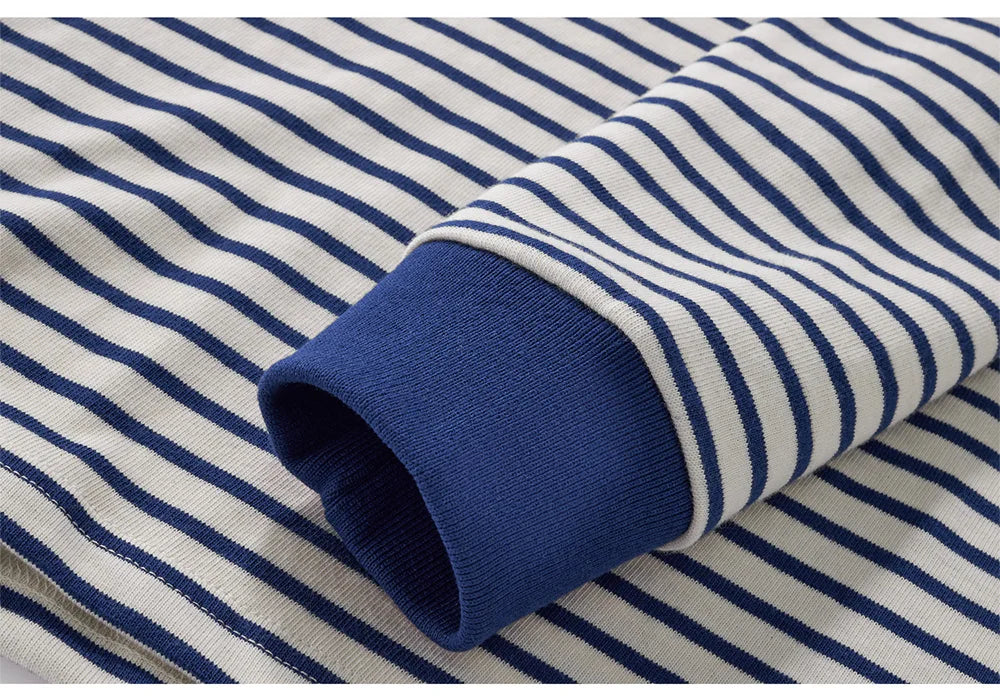 Winter New Blue White Striped Long Sleeve T Shirt Men Japanese Retro Heavy Weight Cotton Casual Tops Lovers Shirt Streetwear