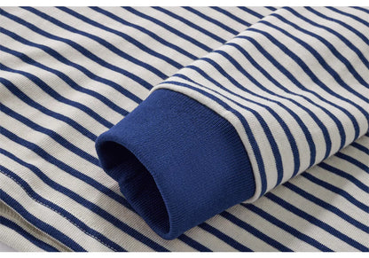 Winter New Blue White Striped Long Sleeve T Shirt Men Japanese Retro Heavy Weight Cotton Casual Tops Lovers Shirt Streetwear