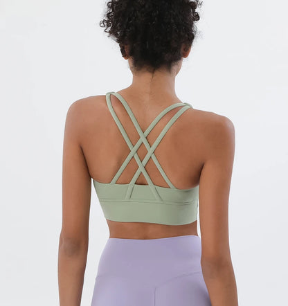 SOISOU Top Women Bra Cropped Bralette Gym Yoga Sports Bra Cross Sexy Back Female Bra Breathable Top Women's Underwear 25 Colors