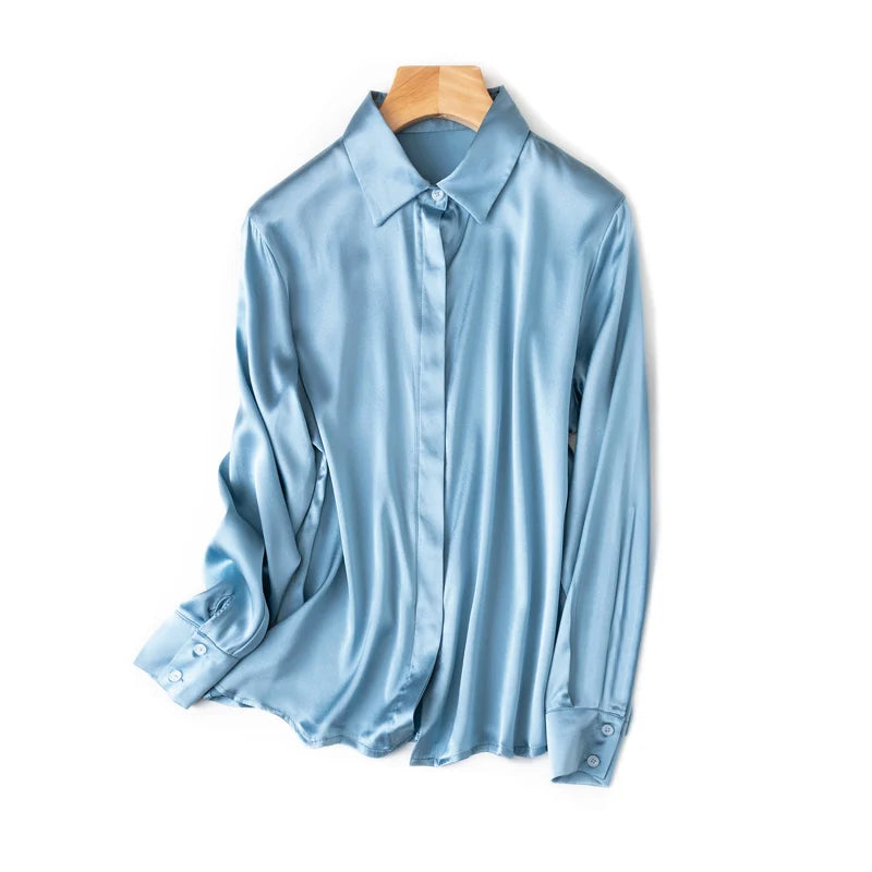 SuyaDream Woman Solid Shirts 93%Real Silk 7%Spandex Long Sleeves Chic Blouses, 2025 Spring Autumn Office Lady Top
