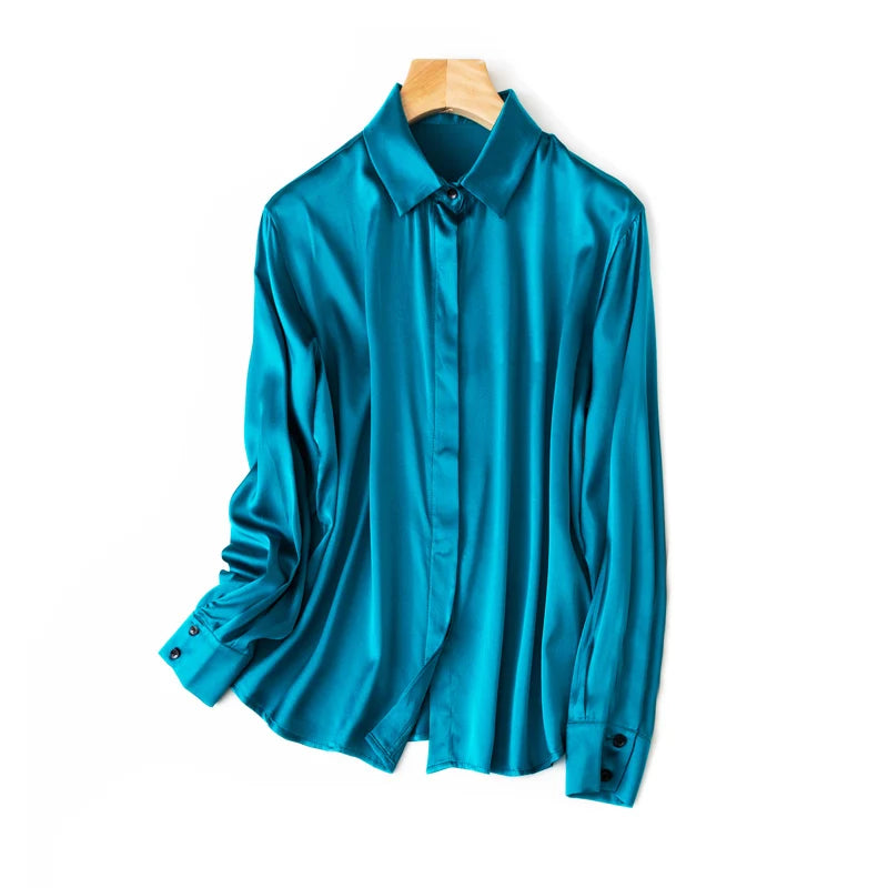 SuyaDream Woman Solid Shirts 93%Real Silk 7%Spandex Long Sleeves Chic Blouses, 2025 Spring Autumn Office Lady Top