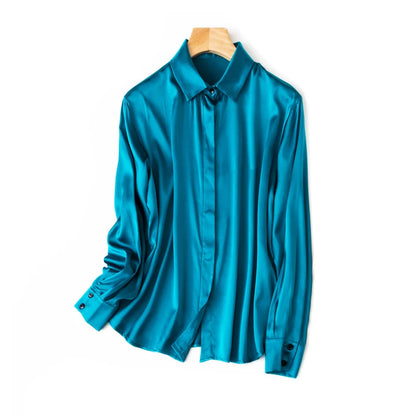 SuyaDream Woman Solid Shirts 93%Real Silk 7%Spandex Long Sleeves Chic Blouses, 2025 Spring Autumn Office Lady Top