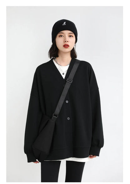 CHIC VEN Korean Autumn Winter Women's Sports Coat Casual Loose V-neck Sweatshirt for Women Thick Warm Tops Office Lady Female
