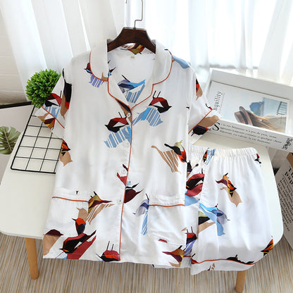 Summer new ladies 100%viscose pajama set short-sleeved shorts thin section home service loose large size two piece set plus size