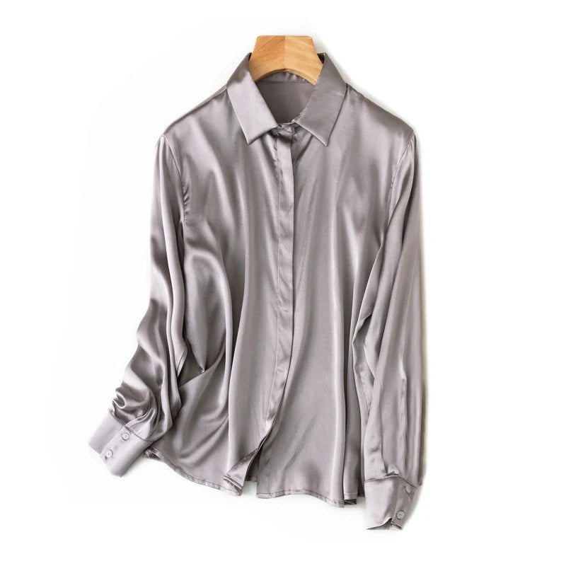 SuyaDream Woman Solid Shirts 93%Real Silk 7%Spandex Long Sleeves Chic Blouses, 2025 Spring Autumn Office Lady Top
