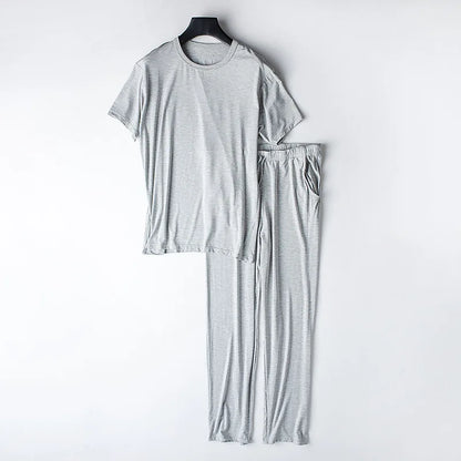 Men's spring and summer new modal pajamas two-piece short-sleeved trousers thin large size loose sports home wear suit sleepwear