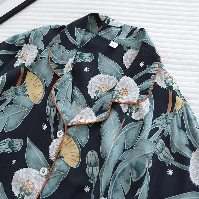 Summer new ladies 100%viscose pajama set short-sleeved shorts thin section home service loose large size two piece set plus size