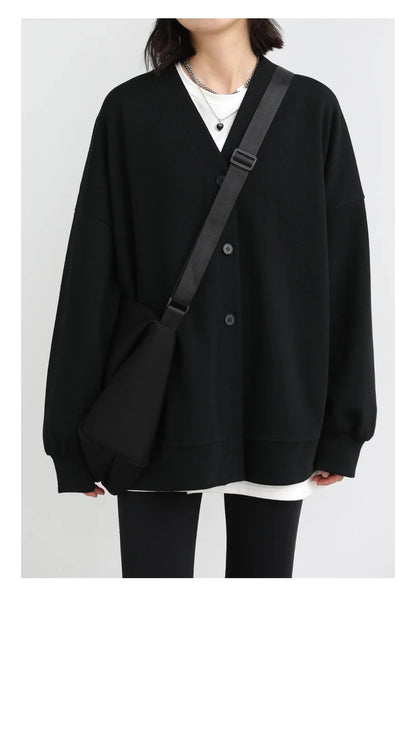 CHIC VEN Korean Autumn Winter Women's Sports Coat Casual Loose V-neck Sweatshirt for Women Thick Warm Tops Office Lady Female