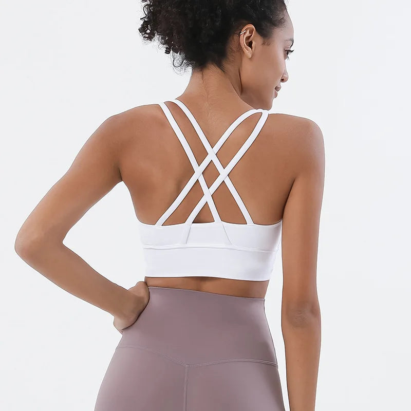 SOISOU Top Women Bra Cropped Bralette Gym Yoga Sports Bra Cross Sexy Back Female Bra Breathable Top Women's Underwear 25 Colors