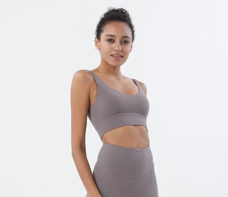 SOISOU Nylon Bra Top Women Gym Sexy Tight Sports Bra Fitness Yoga Women's Underwear Chest Pad Removable Anti-shake Bra 15 Colors
