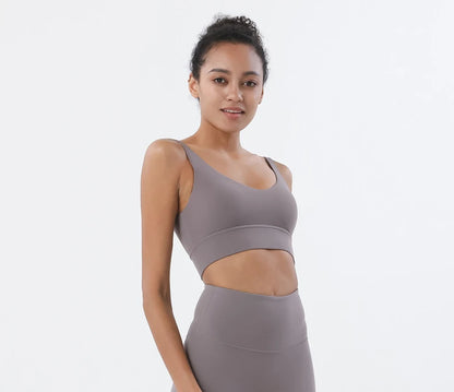 SOISOU Nylon Bra Top Women Gym Sexy Tight Sports Bra Fitness Yoga Women's Underwear Chest Pad Removable Anti-shake Bra 15 Colors