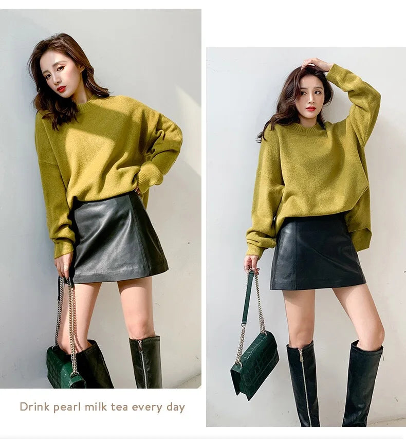Sheepskin Leather Skirt Women 2024 Fashion New High Waist Skirt Spring Autumn Slim Mini Skirt Genuine Leather Shorts Boots Y2k