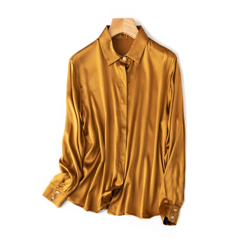 SuyaDream Woman Solid Shirts 93%Real Silk 7%Spandex Long Sleeves Chic Blouses, 2025 Spring Autumn Office Lady Top