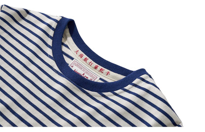 Winter New Blue White Striped Long Sleeve T Shirt Men Japanese Retro Heavy Weight Cotton Casual Tops Lovers Shirt Streetwear