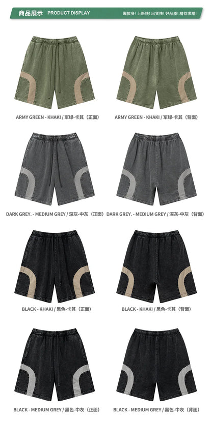 Customized LOGO men's summer European and American hip-hop style splicing contrasting shorts loose straight five-point pants