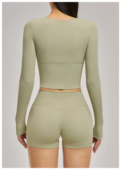 Deep-V Yoga Long Sleeve Solid Sports T-shirts Women's Gym Workout Shirts Sexy Quick Dry Fitness Long Sleeve Female Yoga Shirts