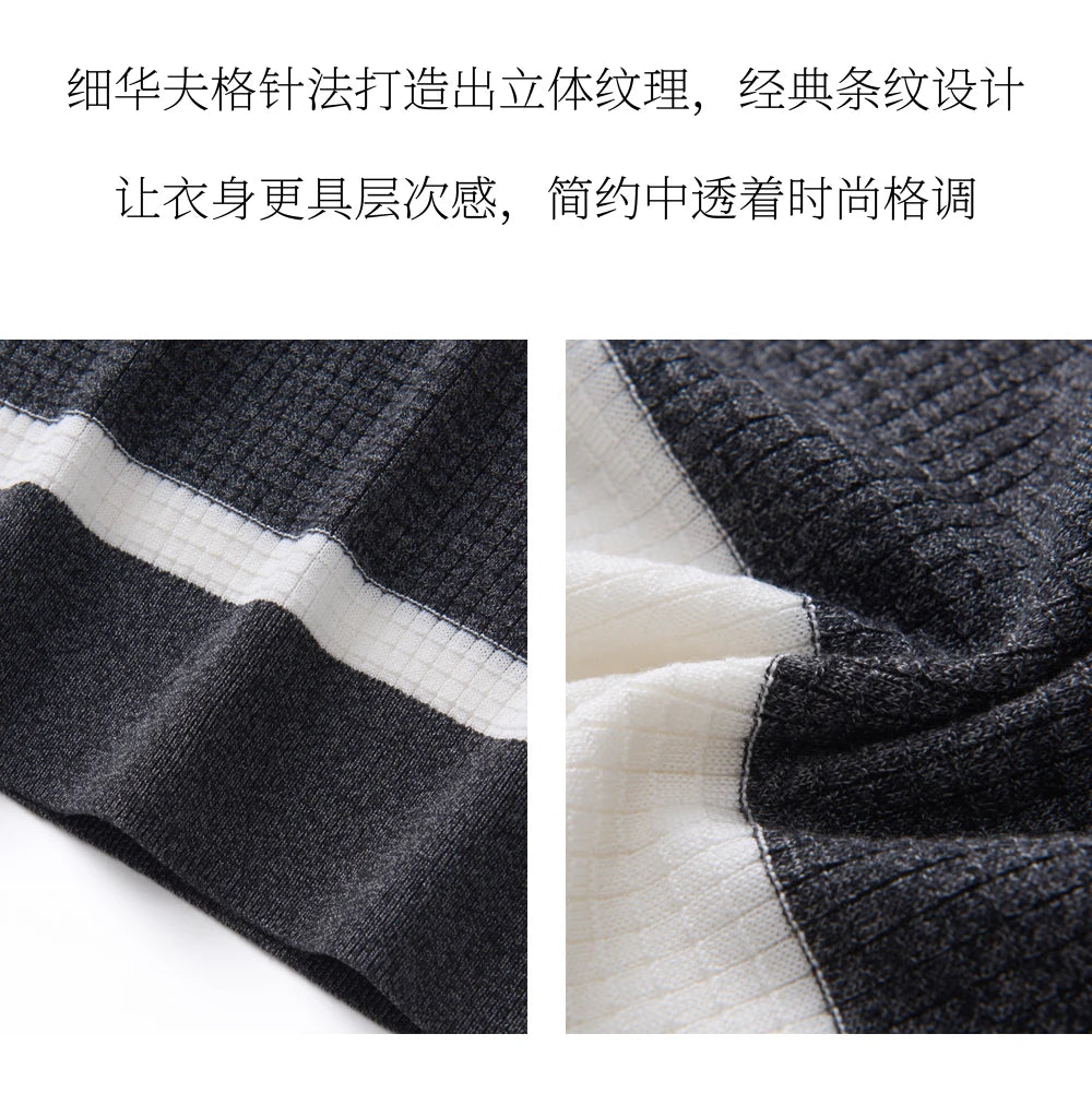 Men's 100% Lyocell POLO Collar Striped T-Shirt Knit Pullover Summer New Bussiness Casual Half-zip Short-sleeved Jumper Menswear