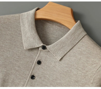Men's Merino Wool Sweater Polo Collar Pullover Autumn Winter New Cashmere Knitwear Casual Loose Men's Shirts Tops Warm Soft