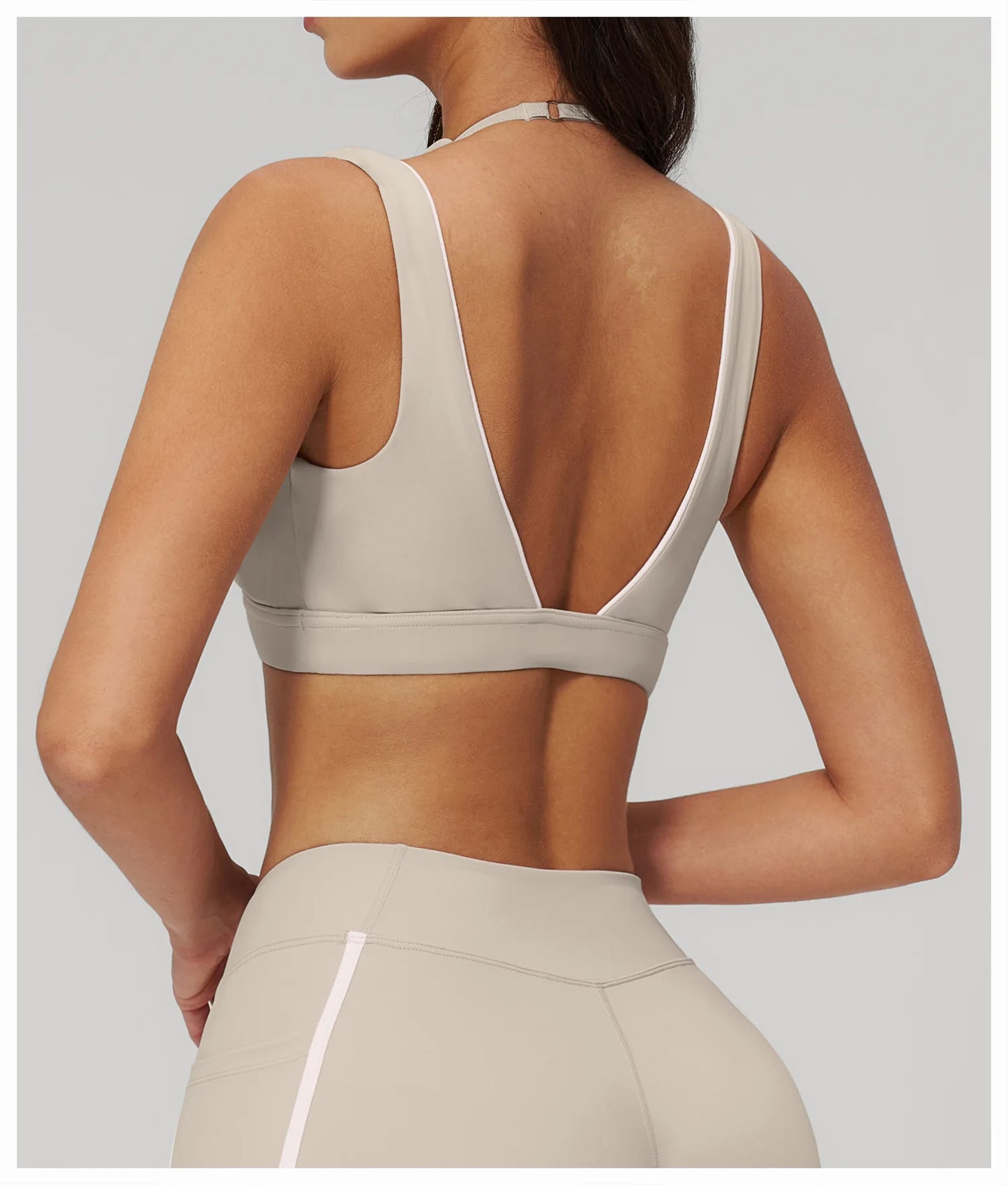 Color Contrast Deep-V Sports Bra Women's Gym Fitness Yoga Top Backless Breathable Sports Underwear Female Push Up Workout Top