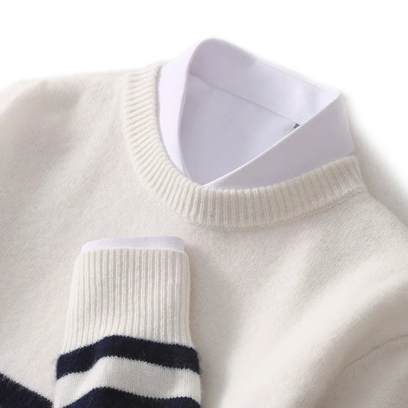 DjzDsm Autumn And Winter Men's Round-neck Sweaters 100% Merino Wool Pullovers Casual Knitted Shirts Soft And Warm Men's Tops
