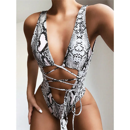 Sexy Bandage Wrap Around Tummy Cut Out Deep V Monokini One Piece Swimsuit Women Swimwear Female Bather Bathing Suit Swim V1037