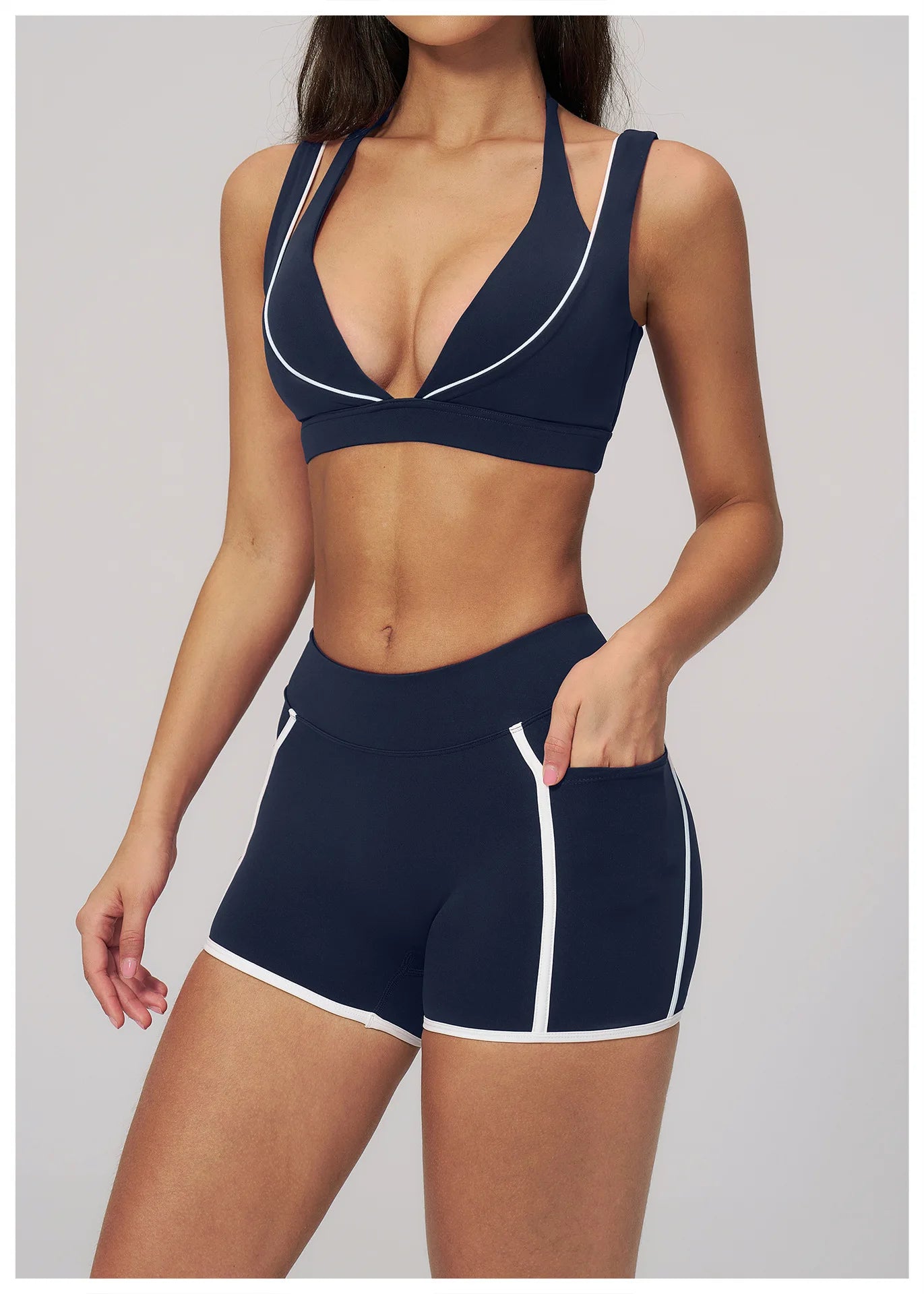 Color Contrast Deep-V Sports Bra Women's Gym Fitness Yoga Top Backless Breathable Sports Underwear Female Push Up Workout Top