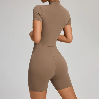 TRY TO BN Sports Jumpsuit Zipper Short Sleeves Yoga Sportswear Fitness Workout Bodysuit One Piece Suits Tights Gym Woman Clothes