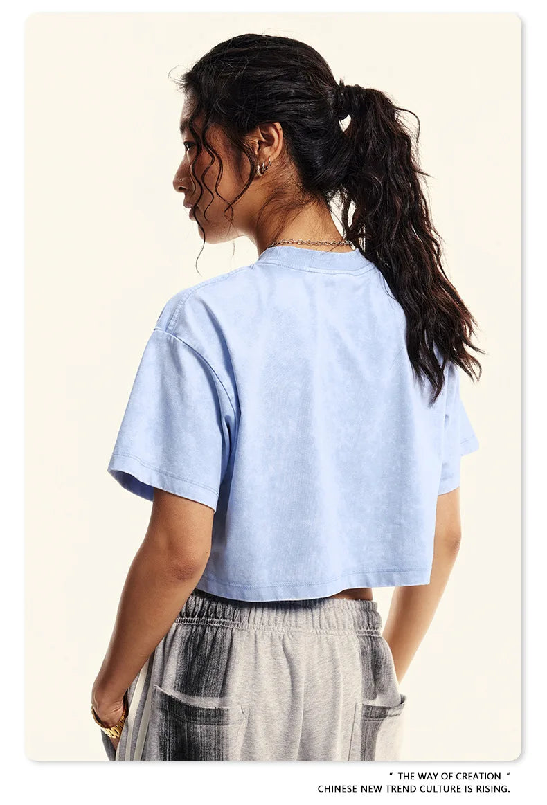 Custom LOGO women's 230G spring summer  open-button top Spice Girl loose short sports cotton polyester short-sleeved t-shirt