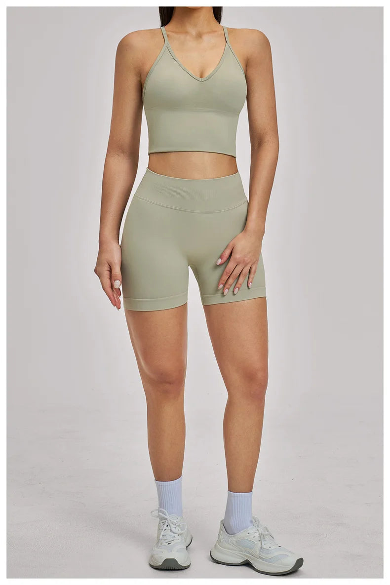 TRY TO BN Seamless Women's Tracksuit Shorts Yoga Set High Waisted Sportswear Fitness Workout Leggings Cycling Running Gym Shorts