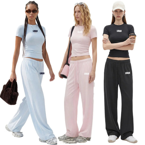 Custom LOGO women's spring summer new 200G high-elastic short slim-fit short-sleeved trousers casual sports two-piece set