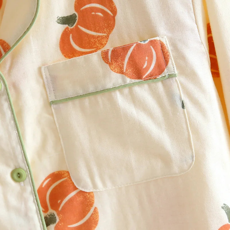 Spring/Summer 2026 New Women's 100% Cotton Gauze Thin Long Sleeve Pants Two Piece Cardigan Homewear Set Sleepwear Pijama