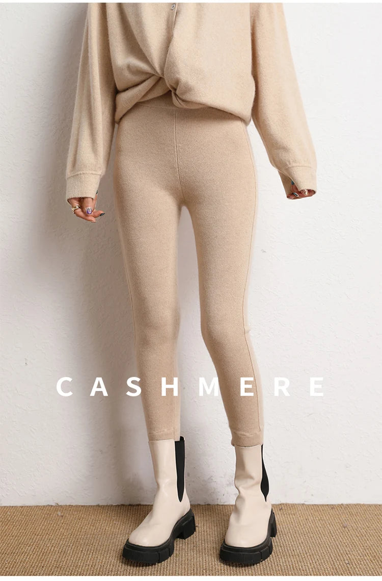 High Quality Women 100% Cashmere Legging Basic Soft elastic Pants Autumn Winter Cashmere Knitted Legging Trousers Warm Comfy
