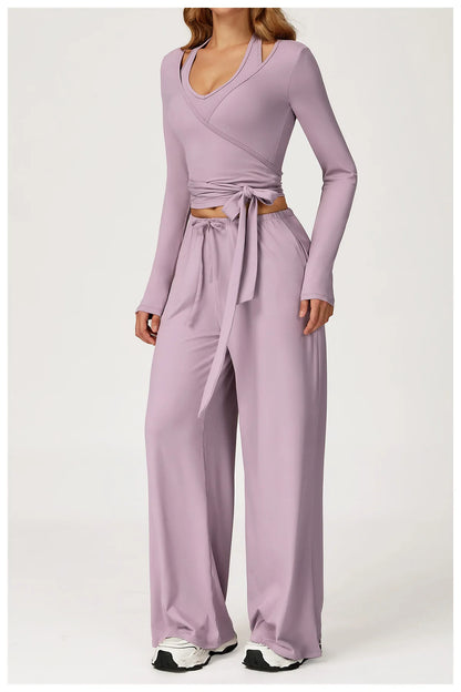 2/3PCS Fitness Suit Women Deep V Yoga Bra Flared pants Sports Suit Gym Tracksuits Female High Waist Bell Bottom Athletic Wear