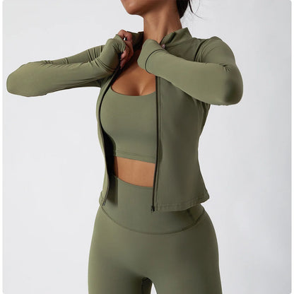 Yoga Shirts For Women Zipper Long Sleeve Fitness Jacket Running Gym Clothes Workout Dry Fit Breathable High Elastic Sports Top