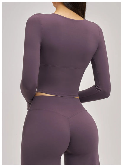 Deep-V Yoga Long Sleeve Solid Sports T-shirts Women's Gym Workout Shirts Sexy Quick Dry Fitness Long Sleeve Female Yoga Shirts