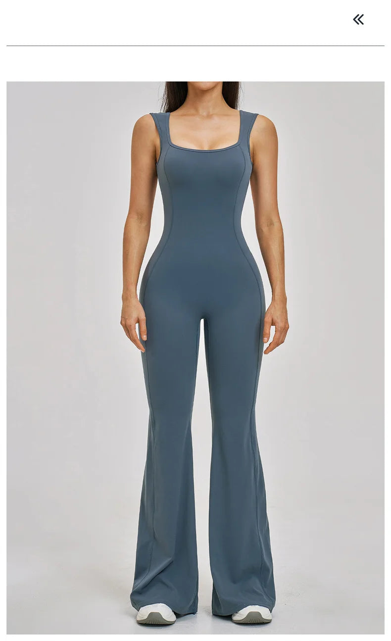 TRY TO BN Women Yoga Jumpsuit Beautiful Back High Strength Fitness Workout Bodysuit One Piece Sportswear Flare Pants Gym Clothes