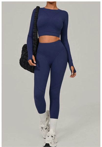 SWELTERING Yoga Suit Women Tracksuit 2PCS Sports Set Fitness Set Quick-Drying Gym Set Running Workout Long Sleeve Yoga Clothing