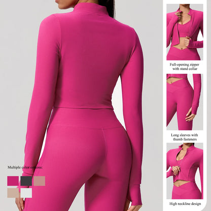 Summer Women Gym Zipper Long Sleeve Jacket Outdoors Workout Yoga Top Female Slim tight Clothes Women Quick-Dry Sportswear
