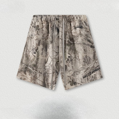 Custom LOGO men's new 340G heavy autumn and winter American camouflage fleece hooded sweatshirt jacket shorts set