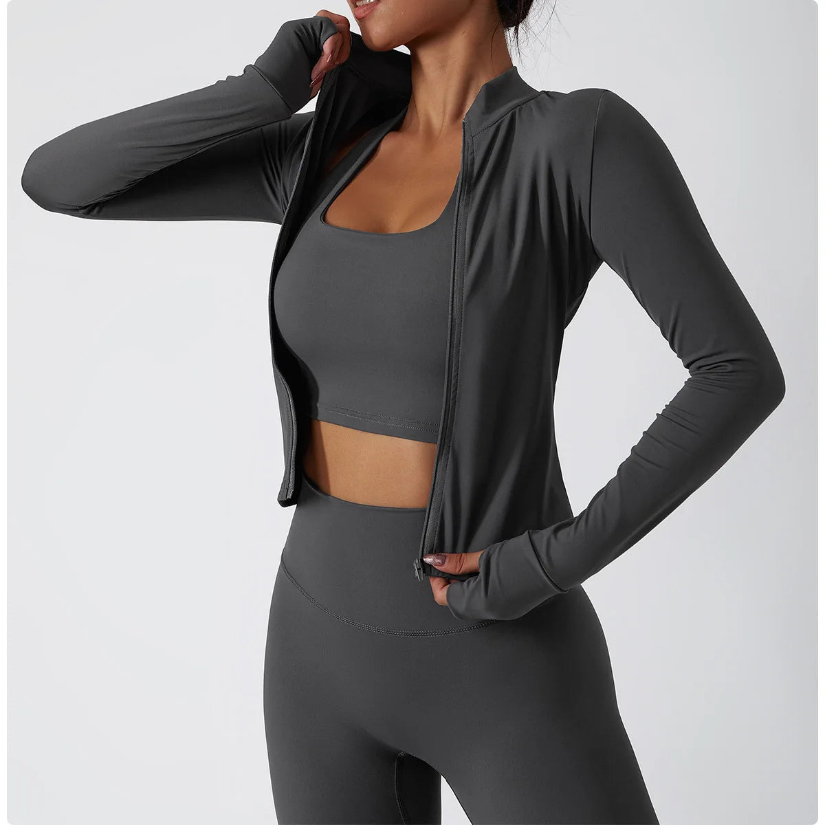 Yoga Shirts For Women Zipper Long Sleeve Fitness Jacket Running Gym Clothes Workout Dry Fit Breathable High Elastic Sports Top