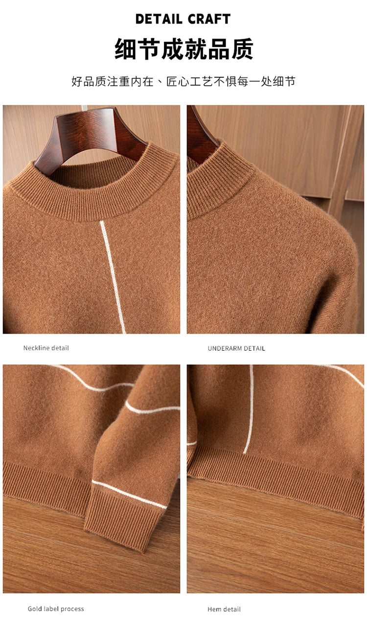 Men's Thick 100% Cashmere Sweater O-neck Long Sleeve Pullover Autumn Winter Soft Warm Cashmere Knitwear Smart Casual Jumper Tops