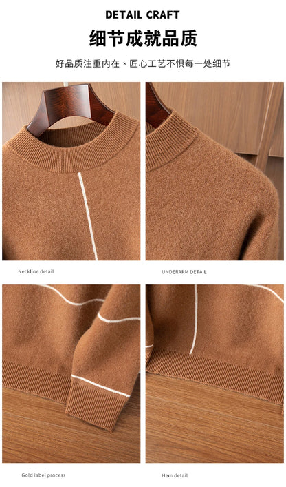 Men's Thick 100% Cashmere Sweater O-neck Long Sleeve Pullover Autumn Winter Soft Warm Cashmere Knitwear Smart Casual Jumper Tops