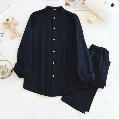 2026 New Spring/Summer Couple's Pajama Set 100% Cotton Simple Men's and Women's Long Sleeve Long Pants Two Piece Home Clothes