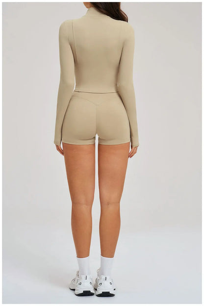 2PCS Yoga Suit Women's Tracksuit Gym Clothing Sportswear Female Workout Long Sleeve Sports Suit High Waist Cycling Shorts Set