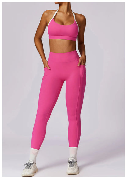 Yoga Set 2PCS Women Sportswear Push Up Workout Clothes Athletic Wear Gym Legging Fitness Bra Crop Top Long Sleeve Sports Suits